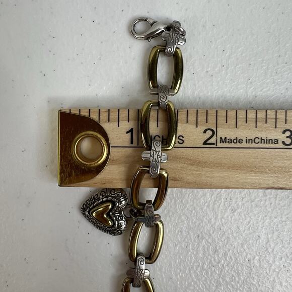 Vintage Brighton Charm Bracelet 2 Tone Links Heart Dangle 8” Long - Picture 8 of 13